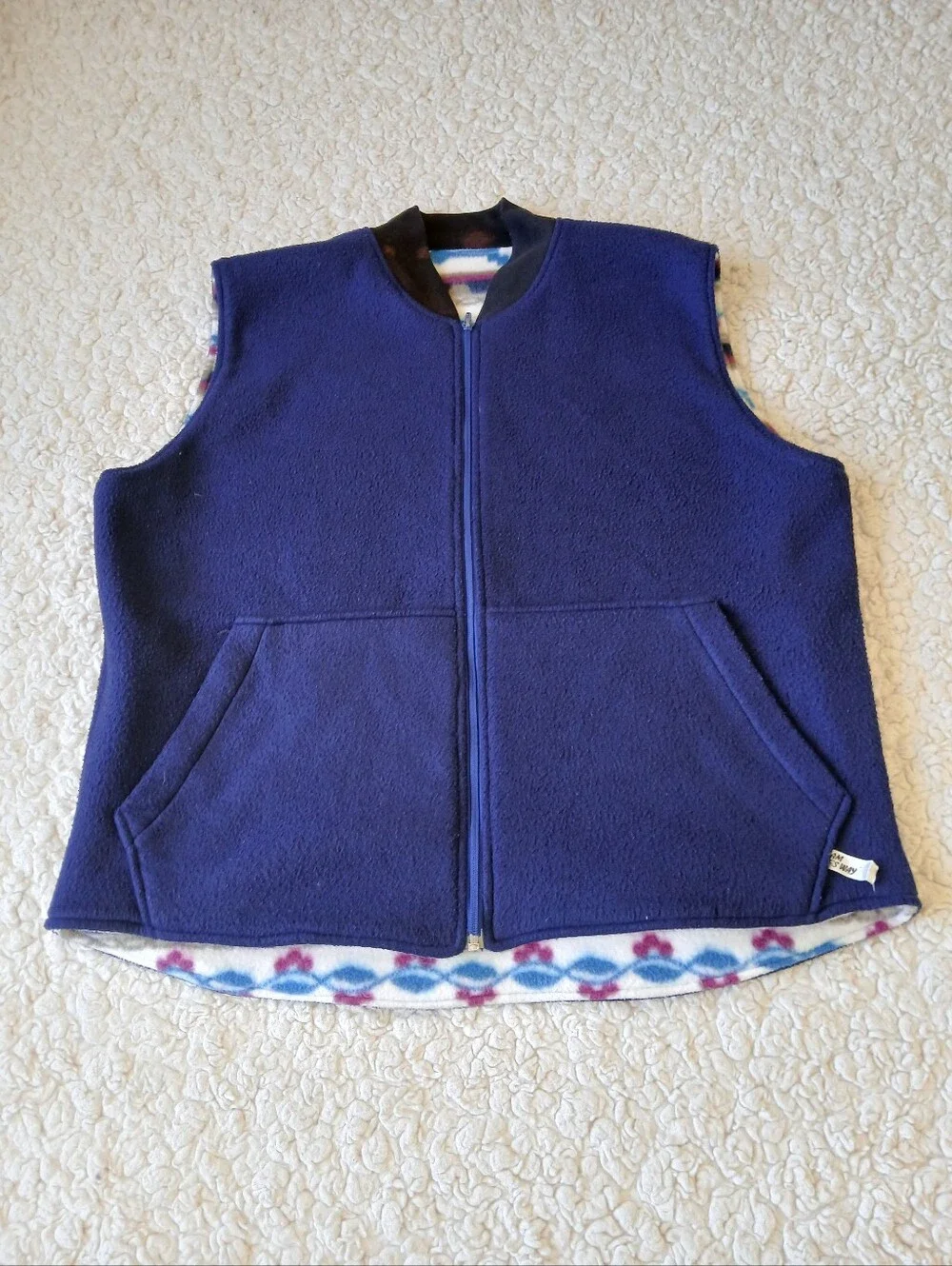 Riversable Aztec Fleece Vest Mens Large Blue Brown Red Vintage